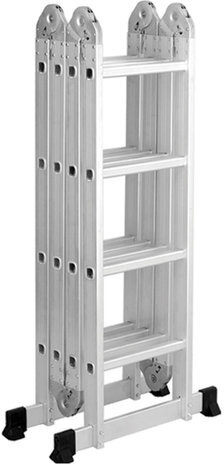 Лестница-трансформер алюминиевая 4х4 ступеней, высота 4,5 м (4 секции по 1,27 м), нагрузка 150 кг, вес 12,9 кг, 511444