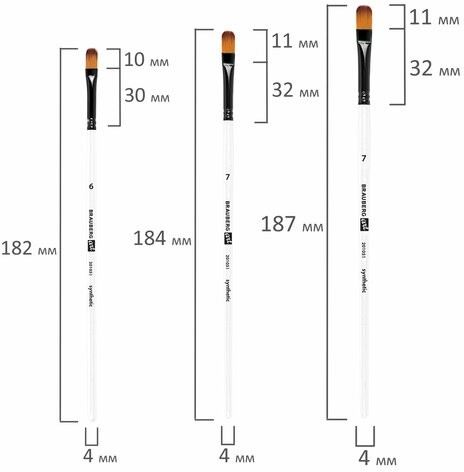 Кисти художественные набор 12 шт., синтетика, овальные № 1-12, BRAUBERG ART DEBUT, 201051