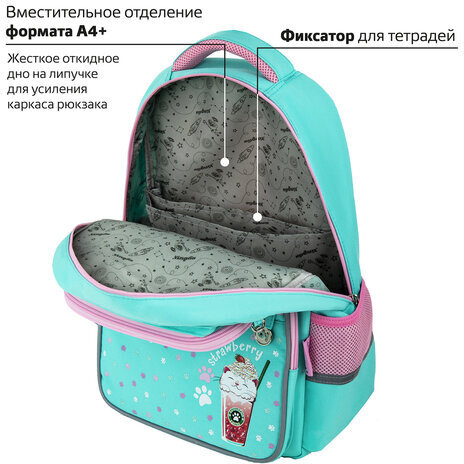 Рюкзак ЮНЛАНДИЯ COMPLETE с пеналом в комплекте, эрго-спинка, "Yummy cat", 42х29х14 см, 270663