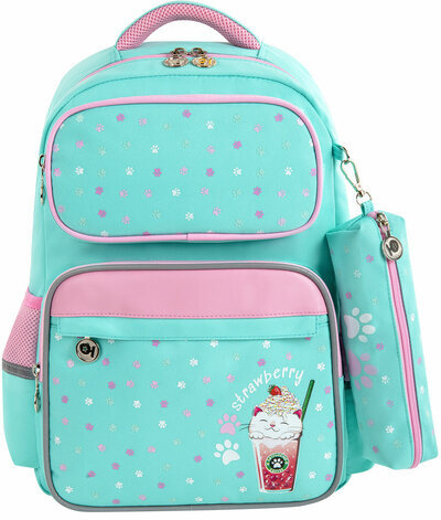 Рюкзак ЮНЛАНДИЯ COMPLETE с пеналом в комплекте, эрго-спинка, "Yummy cat", 42х29х14 см, 270663