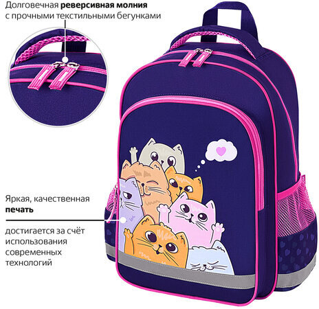 Рюкзак ПИФАГОР SCHOOL, 1 отделение, 3 кармана, "Cat greetings", 38x28х14 см, 272087