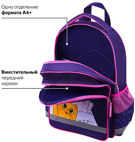 Рюкзак ПИФАГОР SCHOOL, 1 отделение, 3 кармана, "Cat greetings", 38x28х14 см, 272087