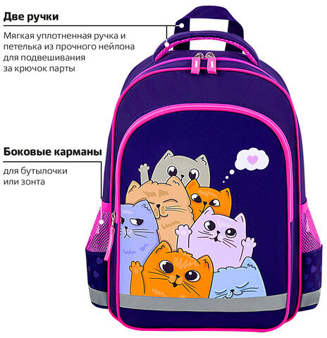 Рюкзак ПИФАГОР SCHOOL, 1 отделение, 3 кармана, "Cat greetings", 38x28х14 см, 272087