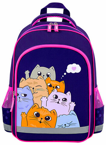 Рюкзак ПИФАГОР SCHOOL, 1 отделение, 3 кармана, "Cat greetings", 38x28х14 см, 272087