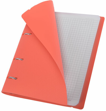Тетрадь на кольцах А5 175х220 мм, 120 л., пластик, с резинкой, BRAUBERG, Коралловый, 404621