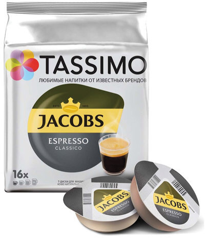 Кофе в капсулах JACOBS "Espresso" для кофемашин Tassimo, 16 порций, 8052181