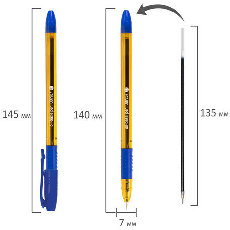 Ручка шариковая масляная c грипом STAFF "Manager OBP-267", СИНЯЯ, корпус оранжевый, линия письма 0,35 мм, 142979