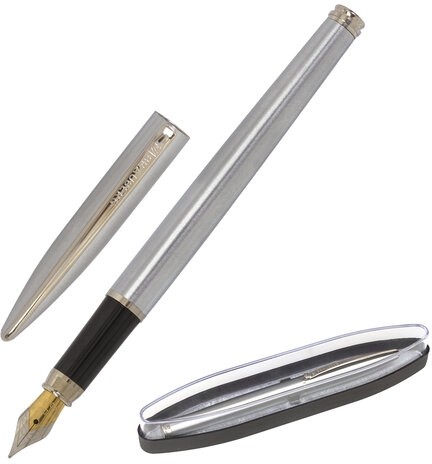 Ручка подарочная перьевая BRAUBERG "Ballet", СИНЯЯ, корпус серебистый с хромированными деталями, 143481