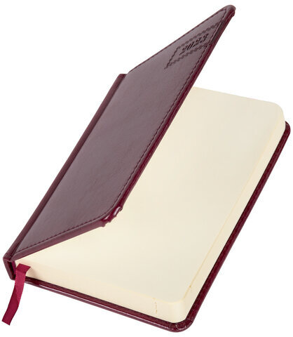 Ежедневник датированный 2024 МАЛЫЙ ФОРМАТ 100х150 мм А6, BRAUBERG "Imperial", под кожу, бордо, 114786