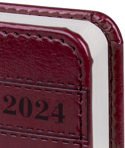 Ежедневник датированный 2024 МАЛЫЙ ФОРМАТ 100х150 мм А6, BRAUBERG "Imperial", под кожу, бордо, 114786