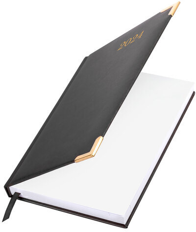 Ежедневник датированный 2024 А5 138x213 мм BRAUBERG "Senator", под кожу, черный, 114886