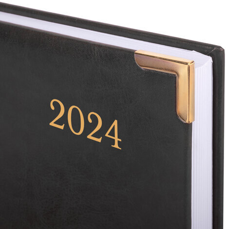 Ежедневник датированный 2024 А5 138x213 мм BRAUBERG "Senator", под кожу, черный, 114886