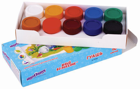 Гуашь ЮНЛАНДИЯ "ЮНЫЙ ВОЛШЕБНИК", 10 цветов по 20 мл, высшее качество, 191332