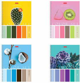 Тетрадь А5, 80 л., HATBER гребень, клетка, обложка картон, &quot;Color Set&quot; (4 вида в спайке), 80Т5В1гр