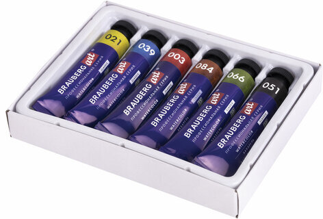 Акварель художественная в тубах НАБОР 6 цветов по 12 мл, BRAUBERG ART CLASSIC, 191763