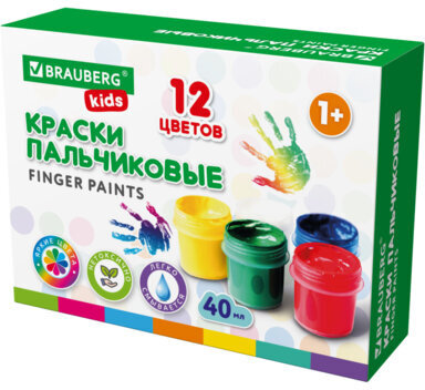 Краски пальчиковые для малышей от 1 года, КЛАССИКА, 12 цветов по 40 мл, BRAUBERG KIDS, 192397