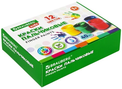 Краски пальчиковые для малышей от 1 года, КЛАССИКА, 12 цветов по 40 мл, BRAUBERG KIDS, 192397