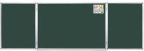 Доска для мела магнитная 3-х элементная 100х150/300 см, 5 рабочих поверхностей, зеленая, STAFF, 238009
