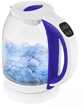 Чайник KITFORT КТ-6140-1, 1,7 л, 2200 Вт, закрытый нагревательный элемент, ТЕРМОРЕГУЛЯТОР, стекло, белый/фиолетовый