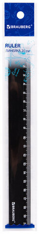 Линейка пластиковая 20 см BRAUBERG, непрозрачная, черная, 210775