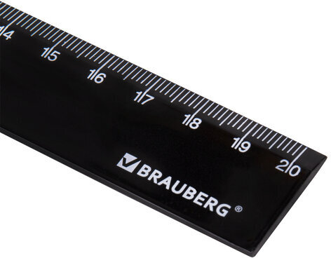 Линейка пластиковая 20 см BRAUBERG, непрозрачная, черная, 210775