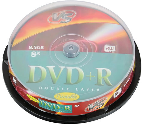 Диски DVD+R VS 8,5 Gb 8x, КОМПЛЕКТ 10 шт., Cake Box, двухслойный, VSDVDPRDLCB1002