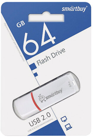 Флеш-диск 64 GB, SMARTBUY Crown, USB 2.0, белый, SB64GBCRW-W