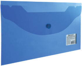 Папка-конверт с кнопкой МАЛОГО ФОРМАТА (250х135 мм), прозрачная, синяя, 0,18 мм, BRAUBERG, 224031
