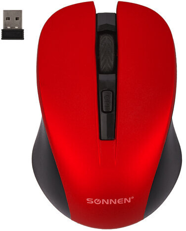 Мышь беспроводная с бесшумным кликом SONNEN V18, USB, 800/1200/1600 dpi, 4 кнопки, красная, 513516