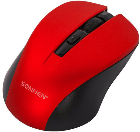 Мышь беспроводная с бесшумным кликом SONNEN V18, USB, 800/1200/1600 dpi, 4 кнопки, красная, 513516