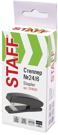 Степлер №24/6, 26/6 STAFF "Basic", до 20 листов, черный, 224626