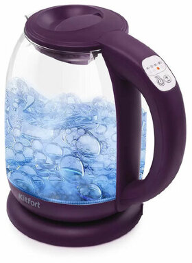 Чайник KITFORT КТ-640-5, 1,7 л, 2200 Вт, закрытый нагревательный элемент, ТЕРМОРЕГУЛЯТОР, стекло, фиолетовый