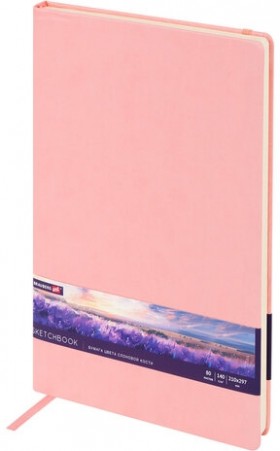 Скетчбук, слоновая кость 140 г/м2 210х297 мм, 80 л., КОЖЗАМ, резинка, BRAUBERG ART CLASSIC, пастель розовый, 116882