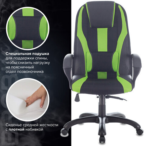 Кресло компьютерное BRABIX PREMIUM "Rapid GM-102", НАГРУЗКА 180 кг, экокожа/ткань, черное/зеленое, 532419, GM-102_532419