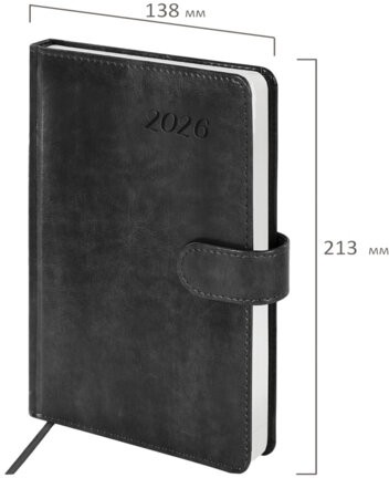 Ежедневник датированный 2026 А5 138x213 мм, BRAUBERG "Legend", под кожу, застежка, серый, 117068