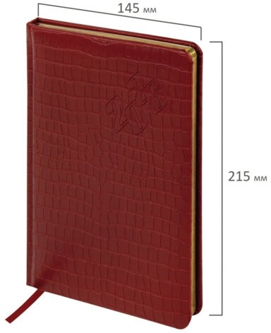 Еженедельник датированный 2026 А5 145х215 мм, BRAUBERG "Comodo", под кожу, красный, 117168