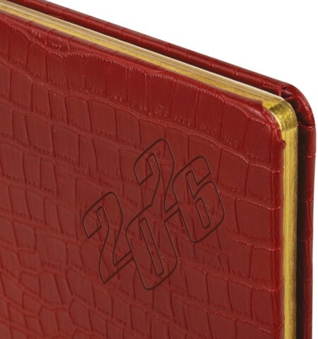 Еженедельник датированный 2026 А5 145х215 мм, BRAUBERG "Comodo", под кожу, красный, 117168