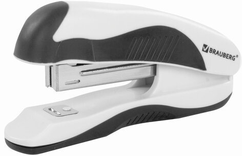 Степлер №10 BRAUBERG "JET PRO", до 12 листов, эргономичный, бело-черный, 228583