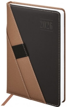 Ежедневник датированный 2026, А5, 138х213 мм, BRAUBERG &quot;Swirl&quot;, под кожу, держатель для ручки, коричневый, 117480