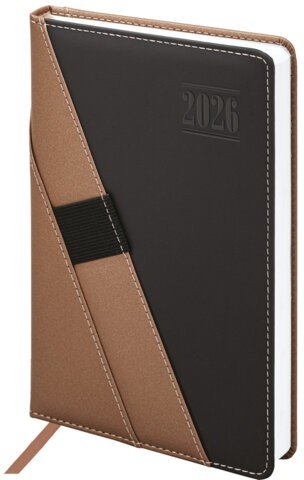 Ежедневник датированный 2026, А5, 138х213 мм, BRAUBERG "Swirl", под кожу, держатель для ручки, коричневый, 117480