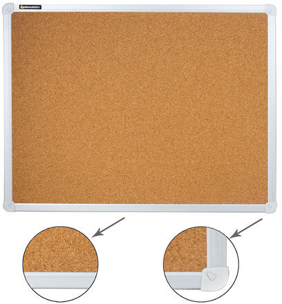 Доска пробковая для объявлений 45х60 см, алюминиевая рамка, ГАРАНТИЯ 10 ЛЕТ, РОССИЯ, BRAUBERG, 231711