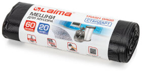 Мешки для мусора 60 л, черные, в рулоне 20 шт., ПНД 10 мкм, 60х70 см, LAIMA стандарт, 601381