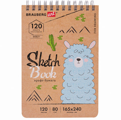 Скетчбук, крафт-бумага 80 г/м2, 165х240 мм, 120 л., гребень, твердая обложка, BRAUBERG ART DEBUT, 112999