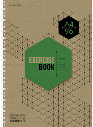 Тетрадь А4 96 л., HATBER, гребень, клетка, обложка крафт, подложка, "Графика" (4 вида в спайке), 96Т4В1гр