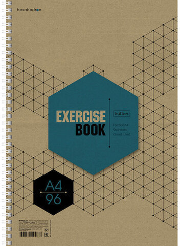 Тетрадь А4 96 л., HATBER, гребень, клетка, обложка крафт, подложка, "Графика" (4 вида в спайке), 96Т4В1гр