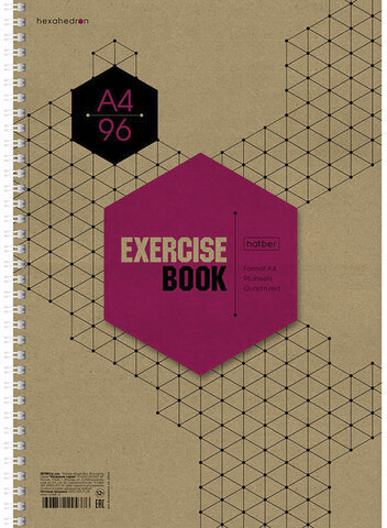Тетрадь А4 96 л., HATBER, гребень, клетка, обложка крафт, подложка, "Графика" (4 вида в спайке), 96Т4В1гр