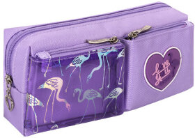 Пенал-косметичка ЮНЛАНДИЯ, 1 отделение, 2 кармана, полиэстер, &quot;Flamingo&quot;, фиолетовый, 20х6х8 см, 270260