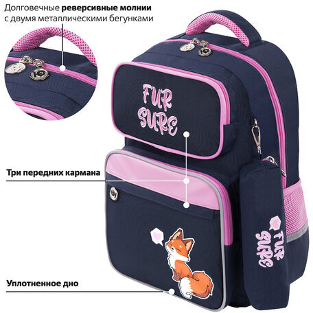 Рюкзак ЮНЛАНДИЯ COMPLETE с пеналом в комплекте, эрго-спинка, "Nice fox", 42х29х14 см, 270664