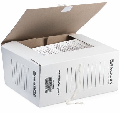 Папка архивная с завязками А4(325х260 мм), 150 мм, до 1400 листов, плотная, микрогофрокартон, БЕЛАЯ, BRAUBERG, 126513