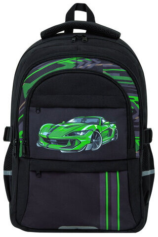 Рюкзак BRAUBERG VIBE, 2 отделения, 5 карманов, "Green car", 40х28х14 см, 272088